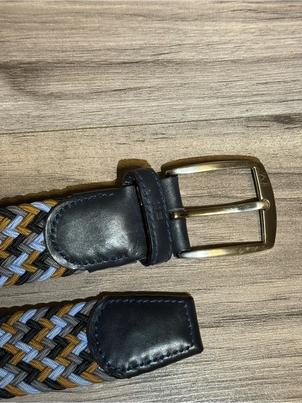 Miguel Bellini Braided Elastic Belt - Multicolor (Blue, Gray, Tan) Size Medium